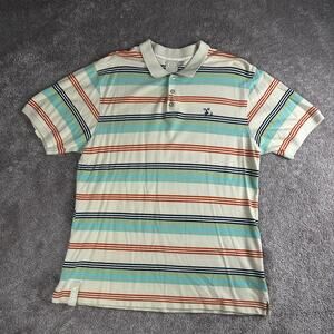 Vtg LRG Horizontal Stripe Beige Short Sleeve Polo Shirt Size XL Preppy y2k